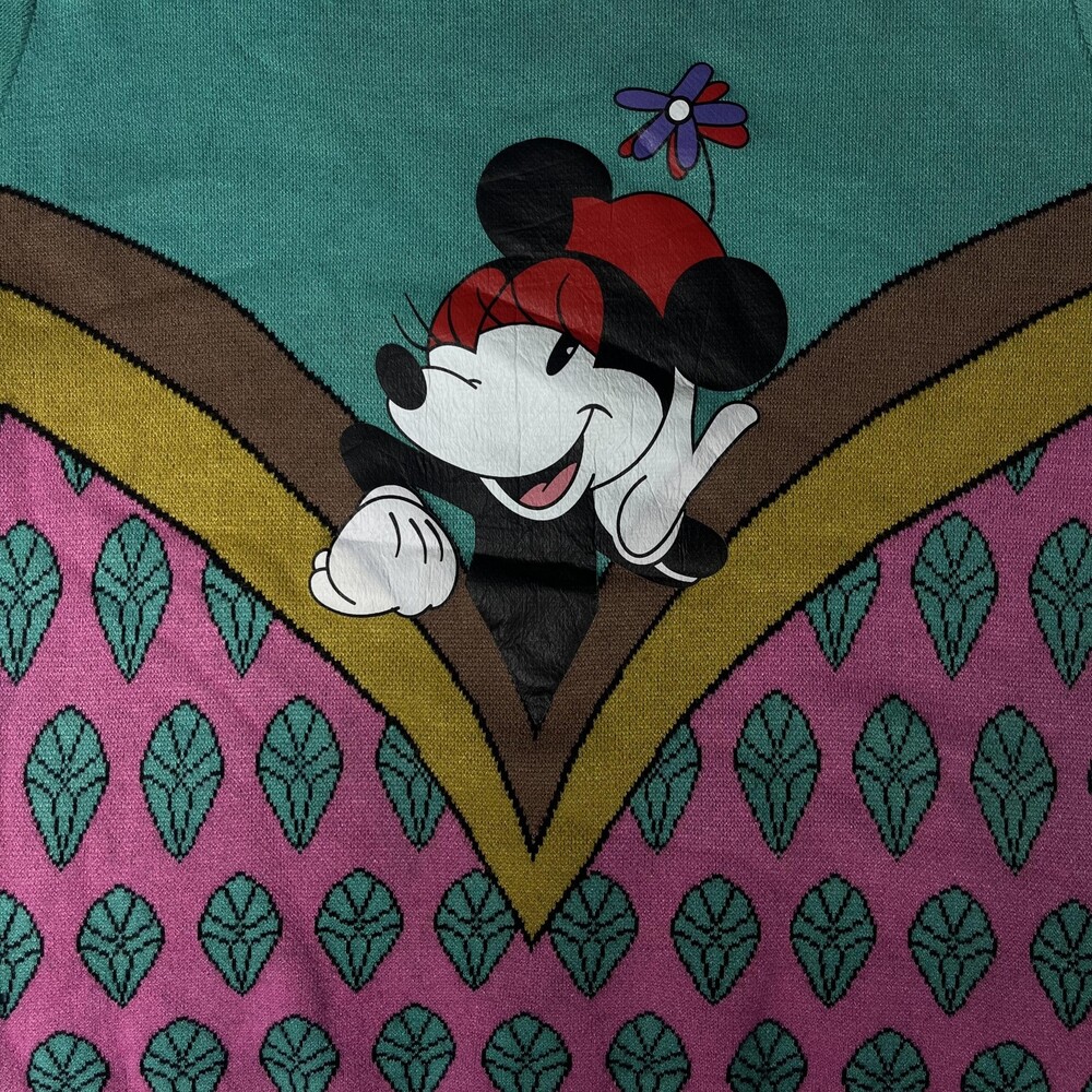 Mickey Mouse Sweater Womens M 90s Pink Graphic Knit Crew Neck Pullover Cartoon - Picture 3 of 9